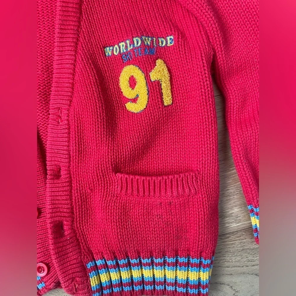 Vintage GAP Kids Red Cardigan with Colorful Trim